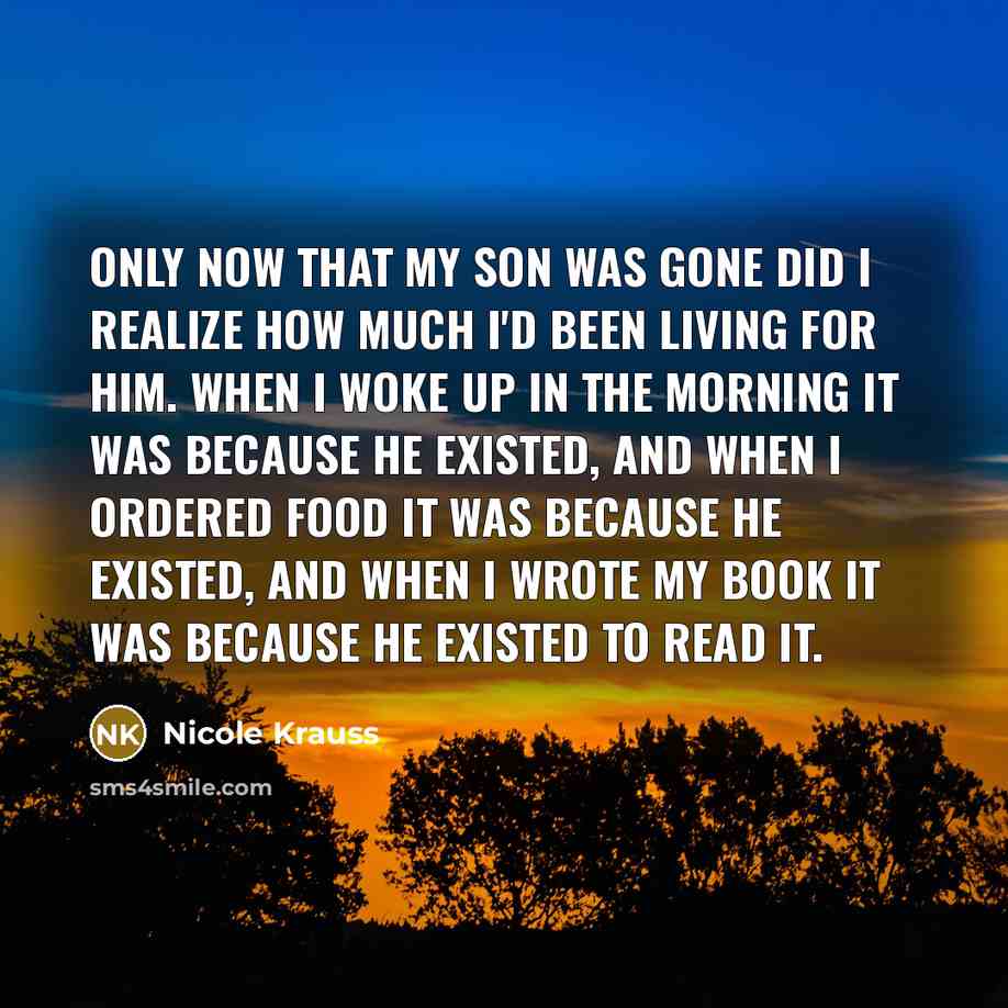 “Only now that my son was gone did I realize…” quote by Nicole Krauss