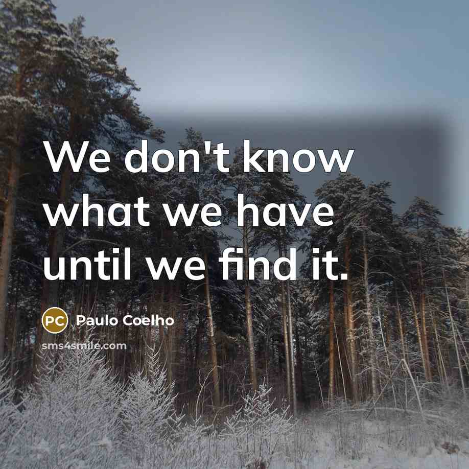 “‎We don't know what we have until we find it.” quote by Paulo Coelho