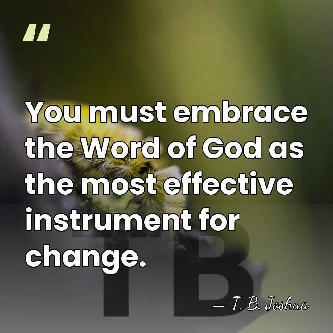 You must embrace the Word of God as the most effective instrument&hellip; - T. B. Joshua
