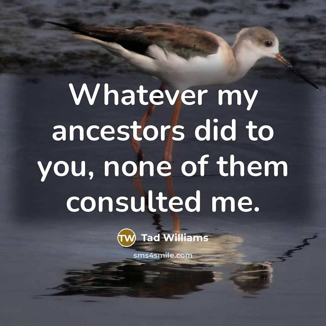 “Whatever my ancestors did to you, none of them consulted…” quote by Tad Williams