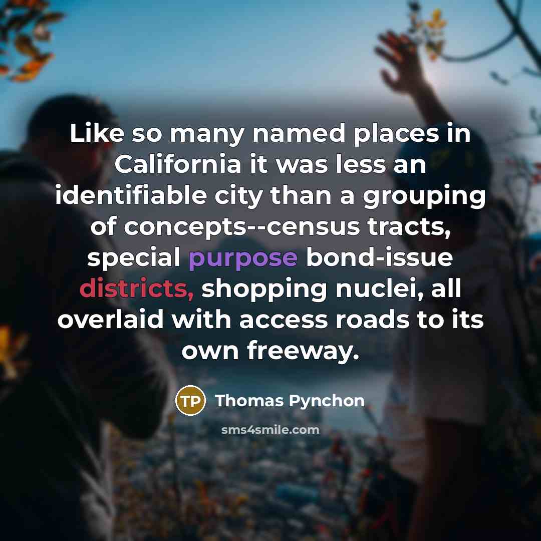 “Like so many named places in California it was less…” quote by Thomas Pynchon