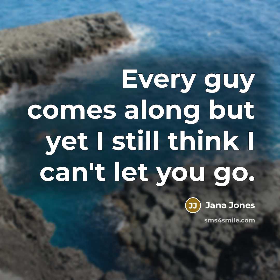 “Every guy comes along but yet I still think I can't let you go.” quote by Jana Jones