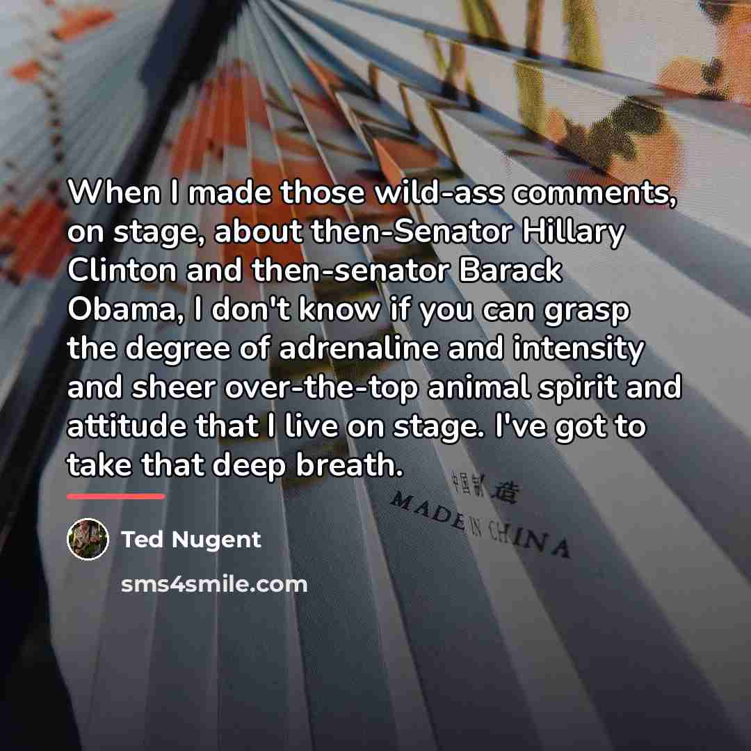 “When I made those wild-ass comments, on stage, about then-Senator…” quote by Ted Nugent