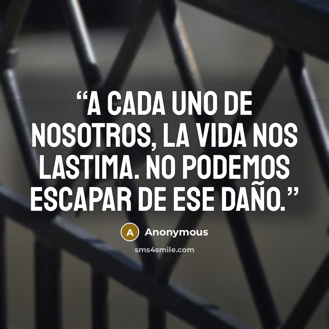 “A cada uno de nosotros, la vida nos lastima. No podemos escapar de ese daño.” quote by Anonymous