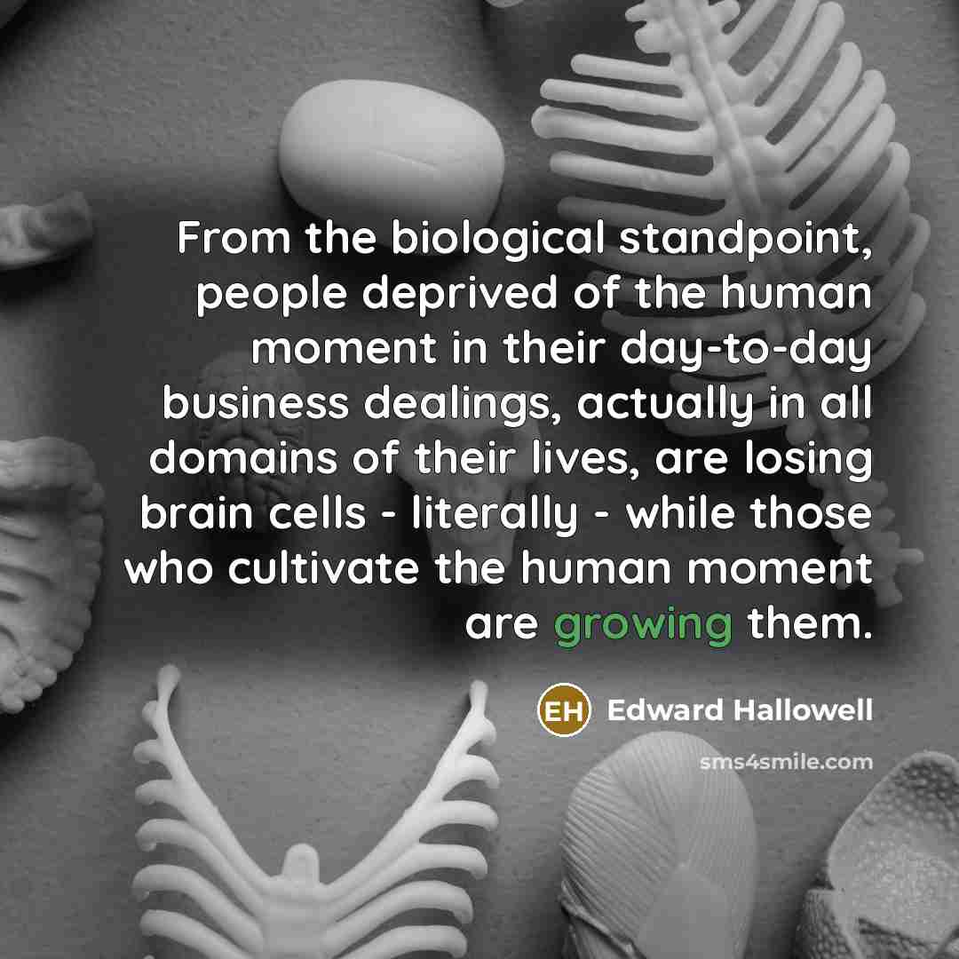 “From the biological standpoint, people deprived of the human moment…” quote by Edward Hallowell