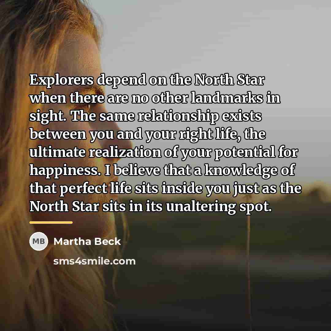 “Explorers depend on the North Star when there are no…” quote by Martha Beck