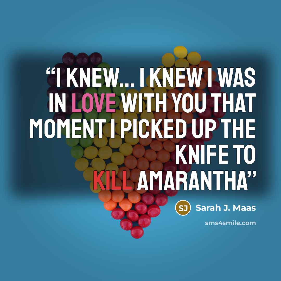 “I knew... I knew I was in love with you that moment I picked up the knife to kill Amarantha” quote by Sarah J. Maas