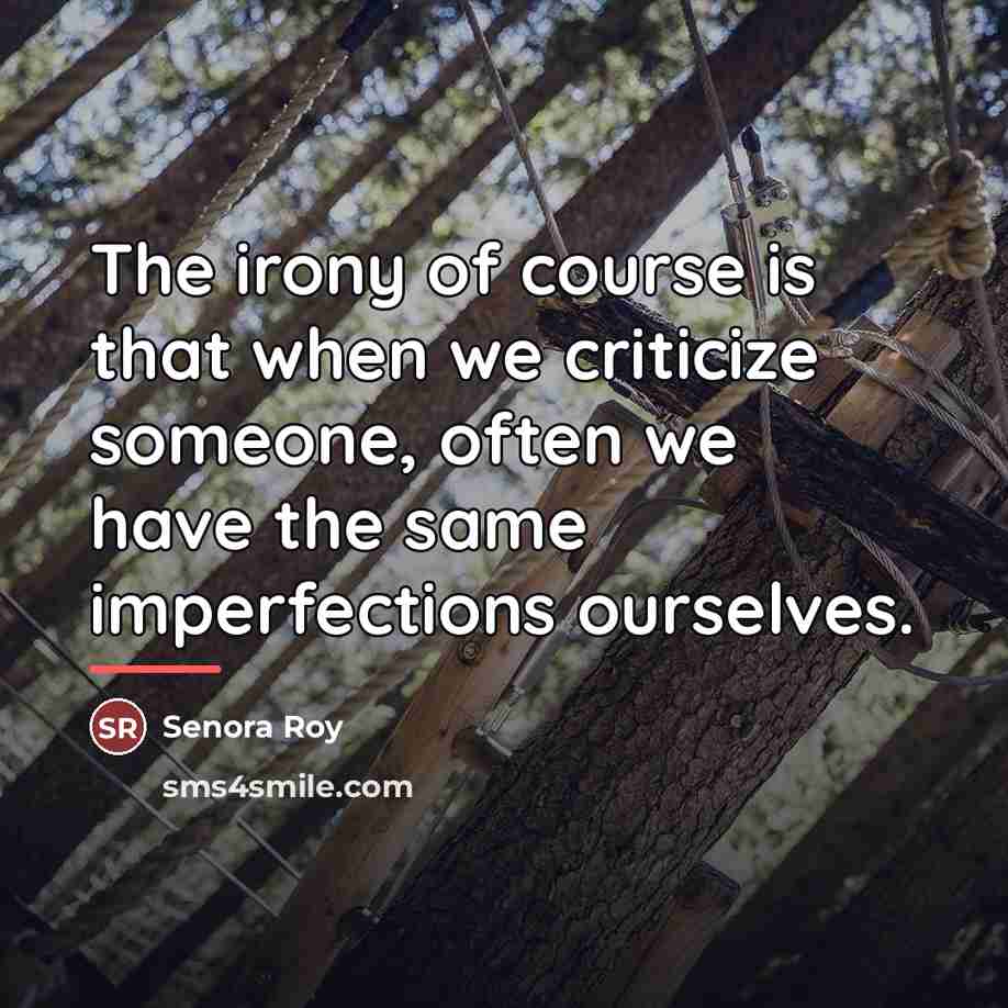 “The irony of course is that when we criticize someone,…” quote by Senora Roy
