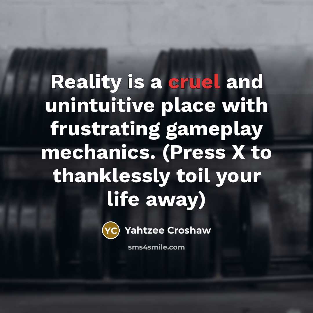 “Reality is a cruel and unintuitive place with frustrating gameplay…” quote by Yahtzee Croshaw