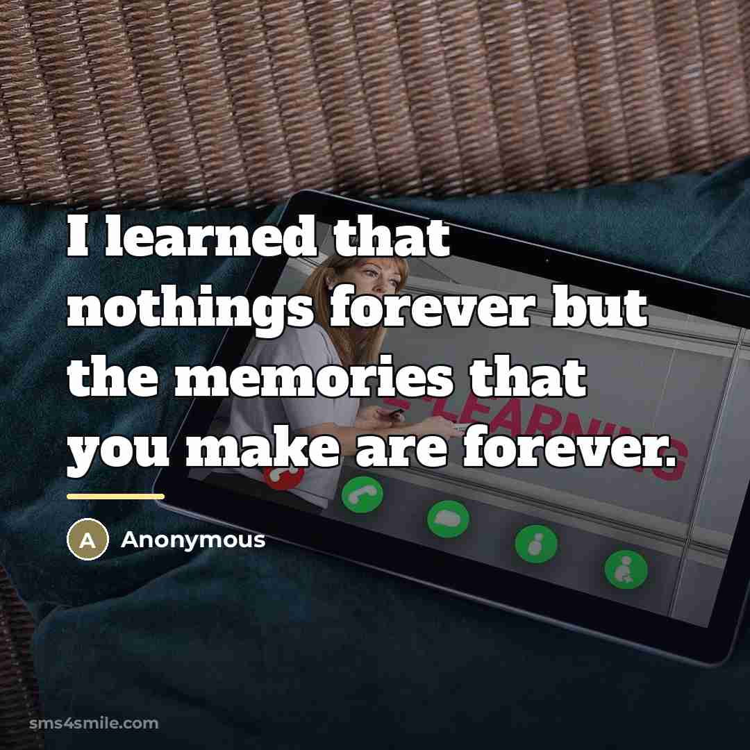 “I learned that nothings forever but the memories that you…” quote by Anonymous