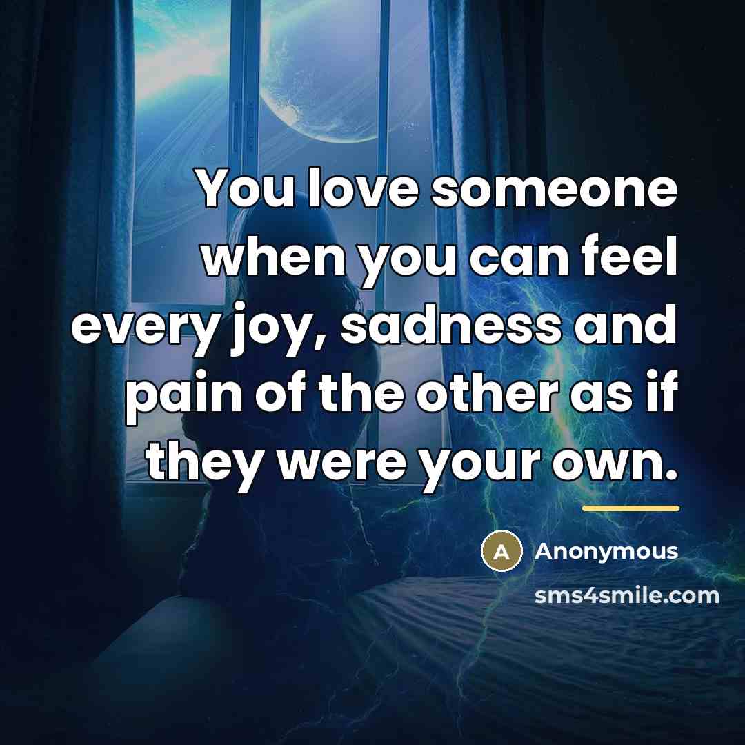 “You love someone when you can feel every joy, sadness…” quote by Anonymous
