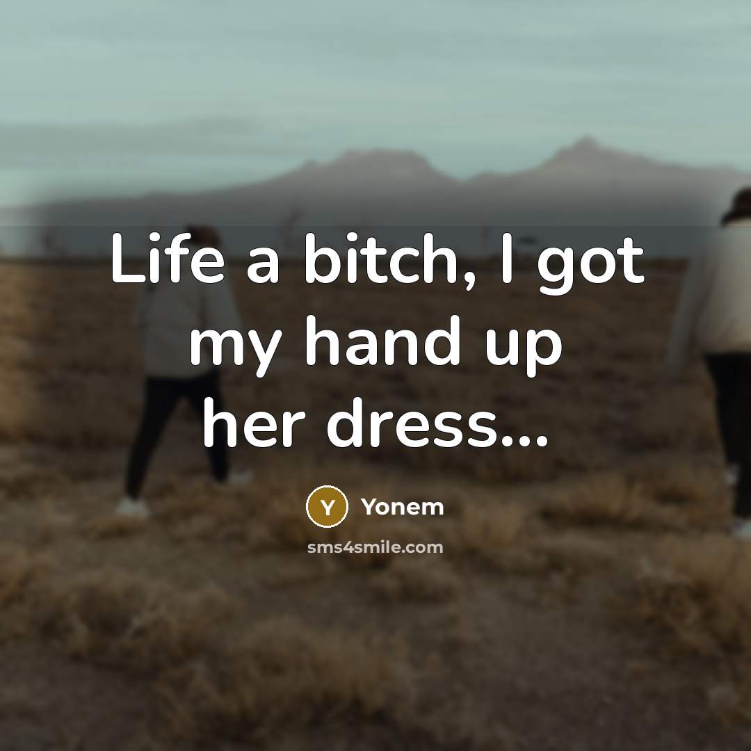 “Life a bitch, I got my hand up her dress....…” quote by Yonem