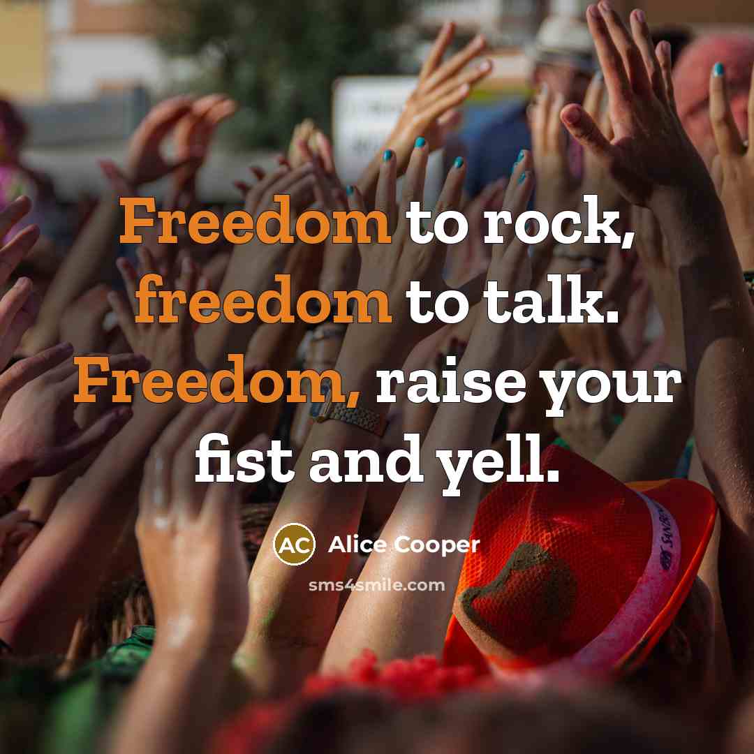“Freedom to rock, freedom to talk. Freedom, raise your fist…” quote by Alice Cooper