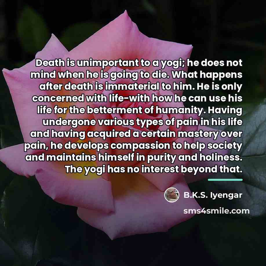 “Death is unimportant to a yogi; he does not mind…” quote by B.K.S. Iyengar