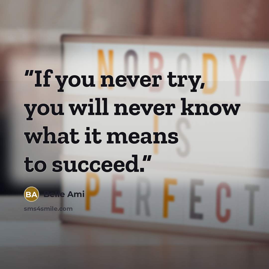 “If you never try, you will never know what it means to succeed.” quote by Belle Ami