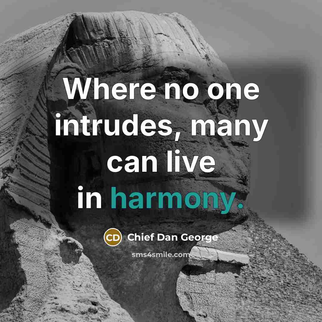 “Where no one intrudes, many can live in harmony.…” quote by Chief Dan George