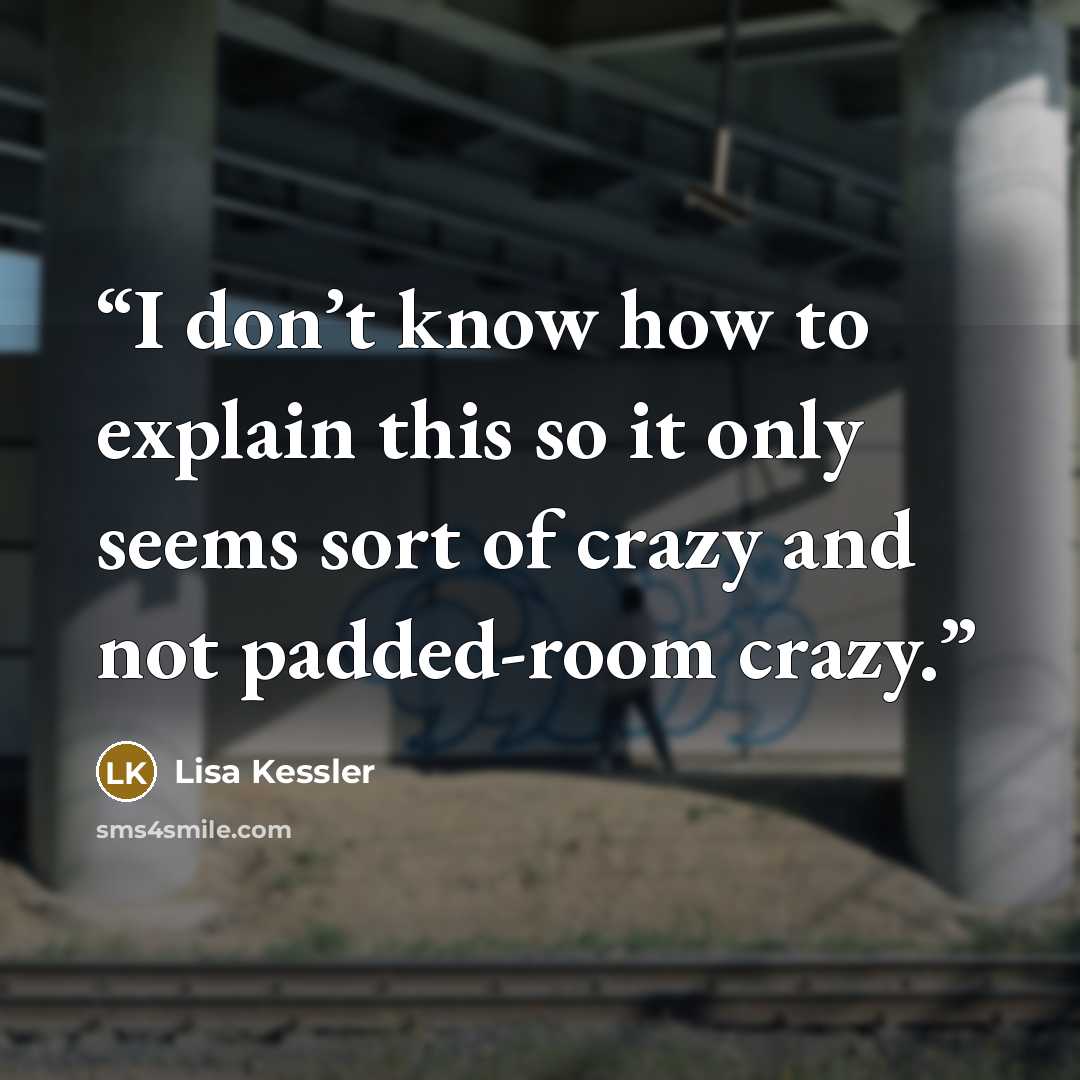 “I don’t know how to explain this so it only seems sort of crazy and not padded-room crazy.” quote by Lisa Kessler