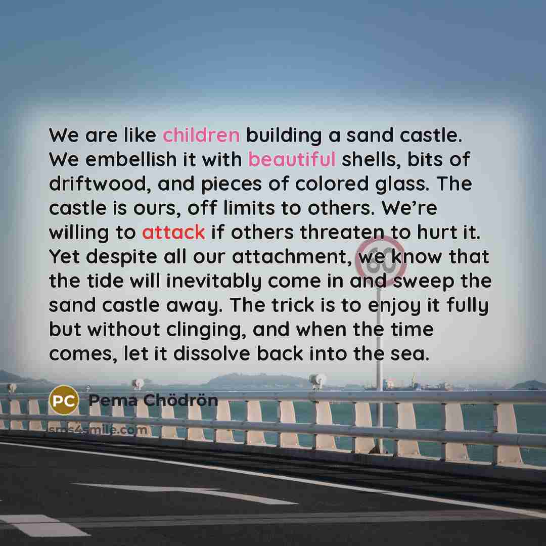 “We are like children building a sand castle. We embellish…” quote by Pema Chodron