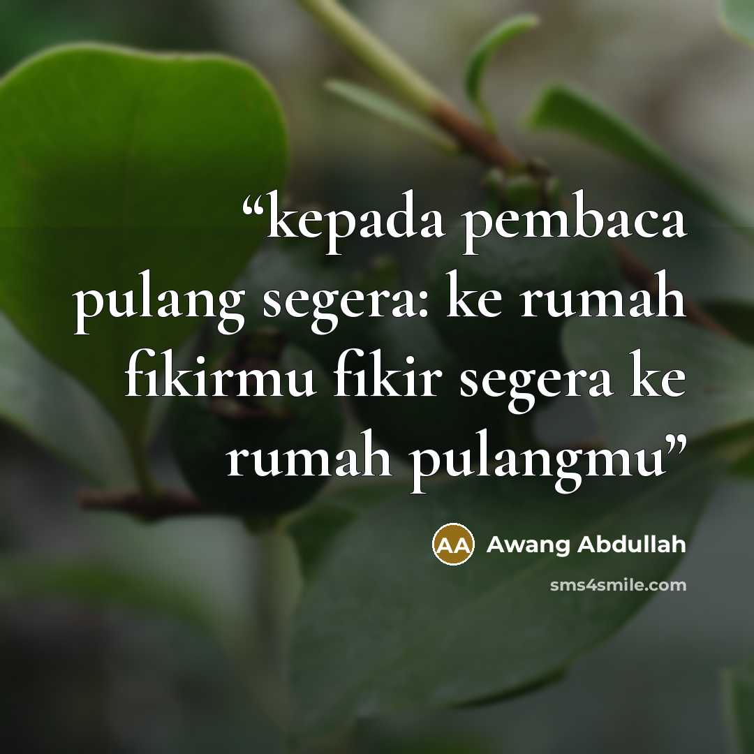 “kepada pembaca pulang segera: ke rumah fikirmu fikir segera ke rumah pulangmu” quote by Awang Abdullah