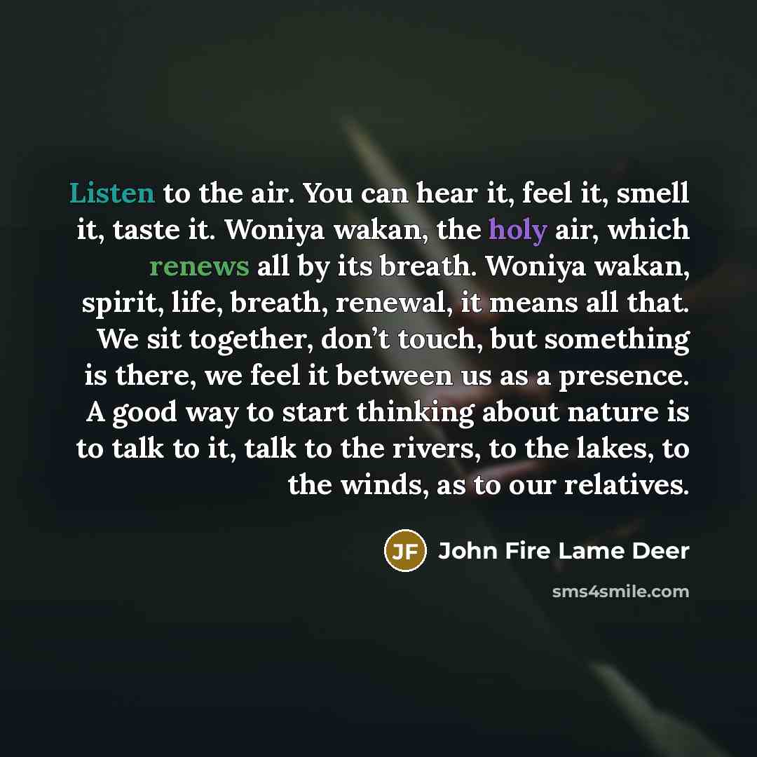 “Listen to the air. You can hear it, feel it,…” quote by John Fire Lame Deer