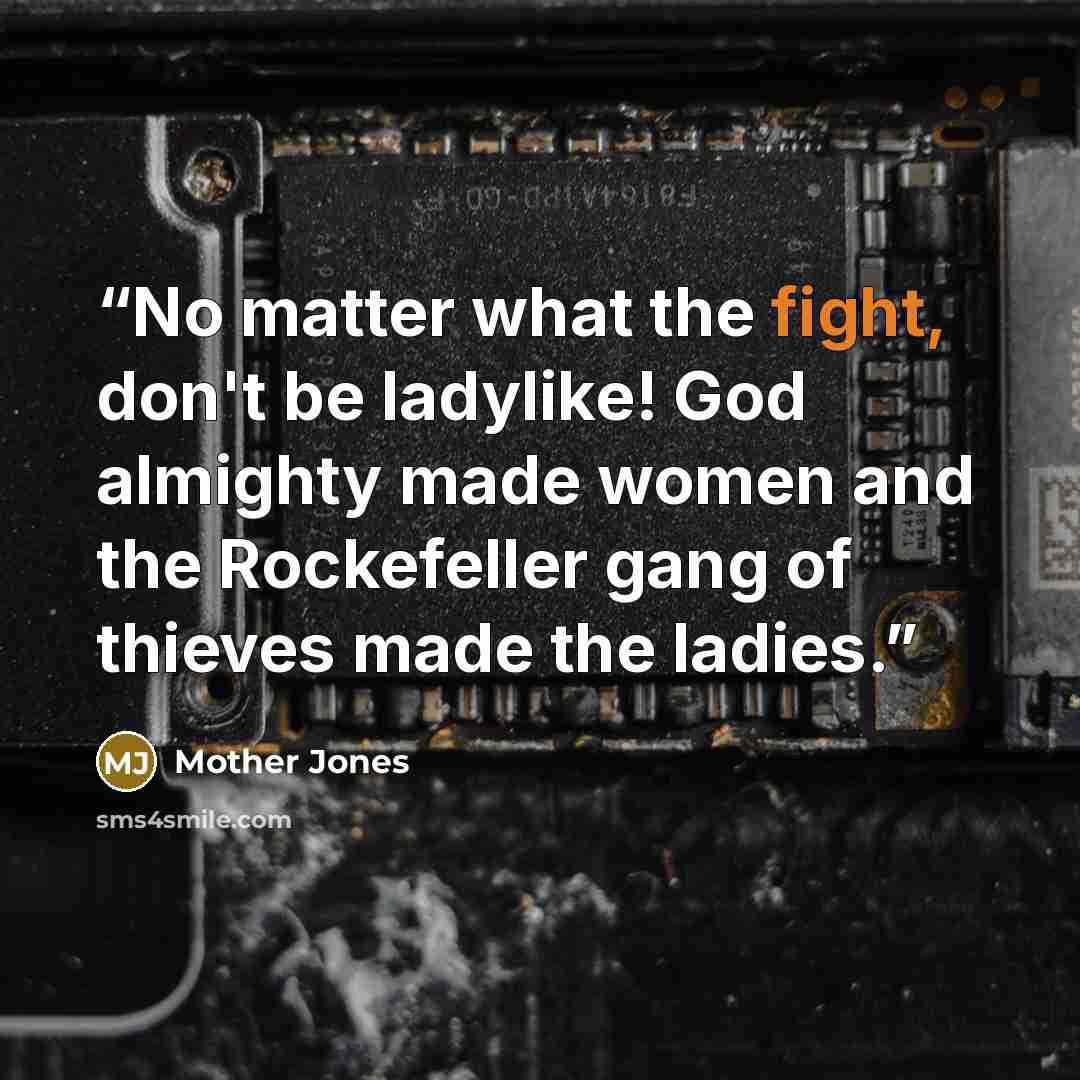 “No matter what the fight, don't be ladylike! God almighty made women and the Rockefeller gang of thieves made the ladies.” quote by Mother Jones