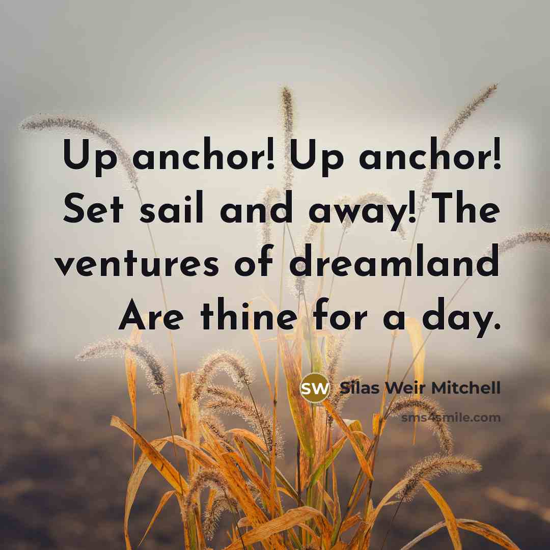 “Up anchor! Up anchor! Set sail and away! The ventures…” quote by Silas Weir Mitchell