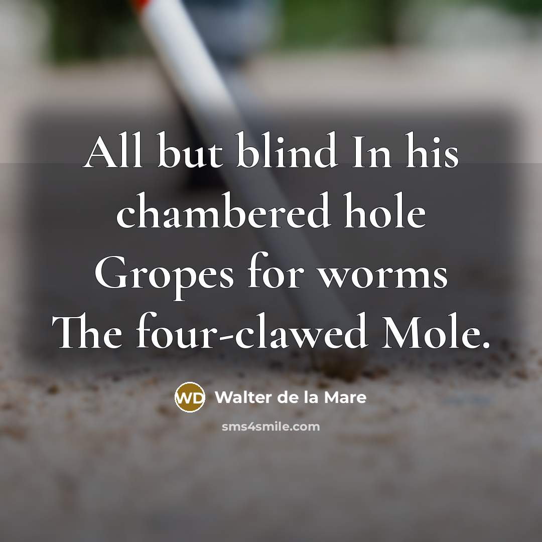 “All but blind In his chambered hole Gropes for worms…” quote by Walter de La Mare
