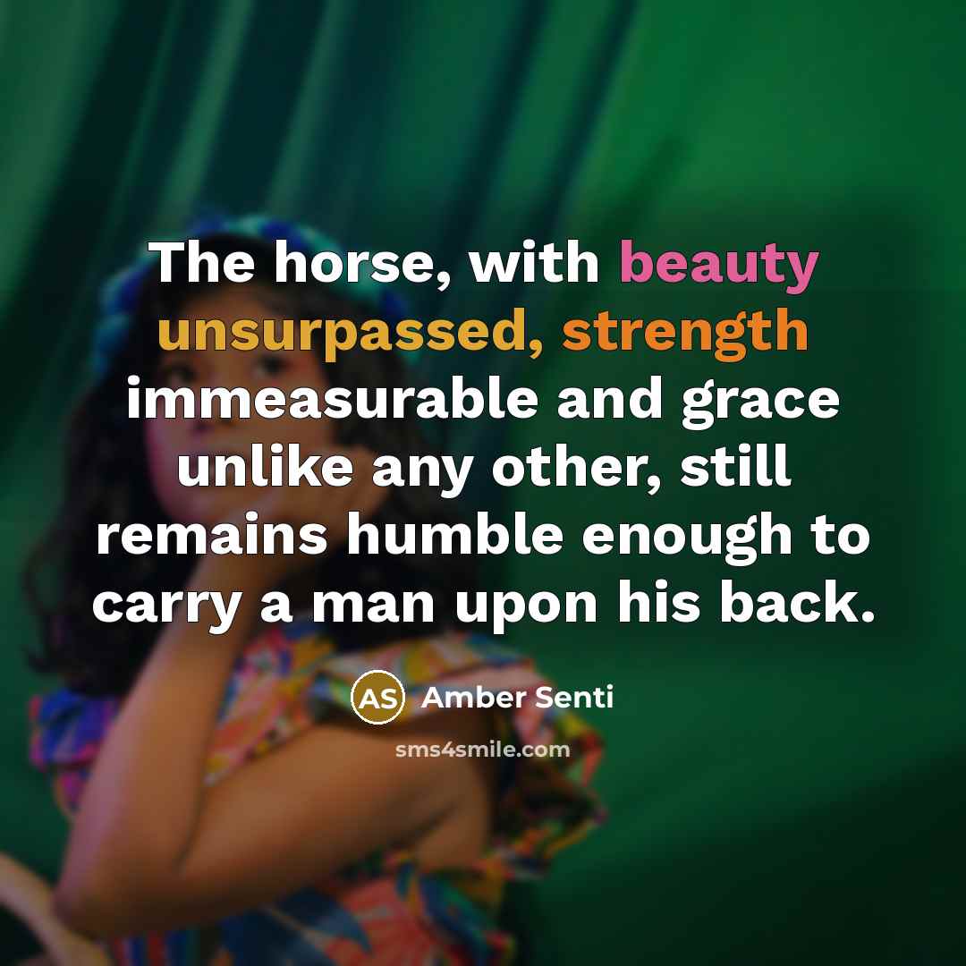 “The horse, with beauty unsurpassed, strength immeasurable and grace unlike any other, still remains humble enough to carry a man upon his back.” quote by Amber Senti