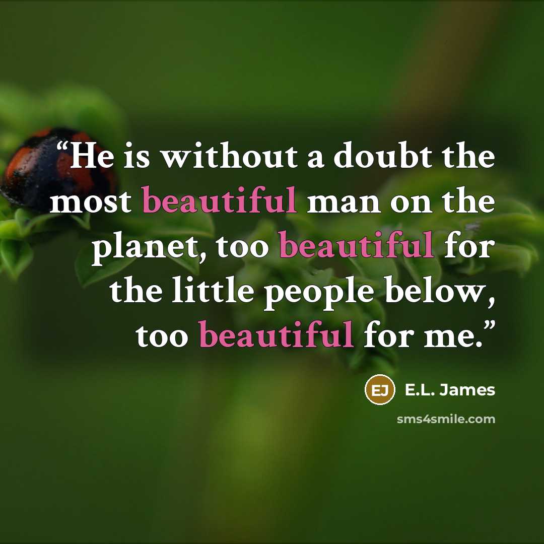 “He is without a doubt the most beautiful man on the planet, too beautiful for the little people below, too beautiful for me.” quote by E.L. James