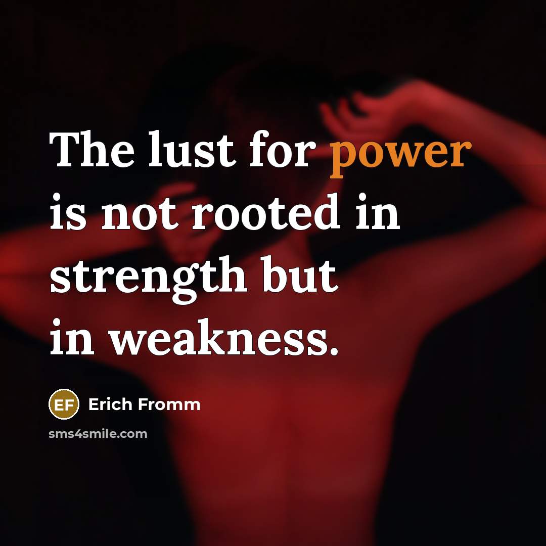 “The lust for power is not rooted in strength but…” quote by Erich Fromm