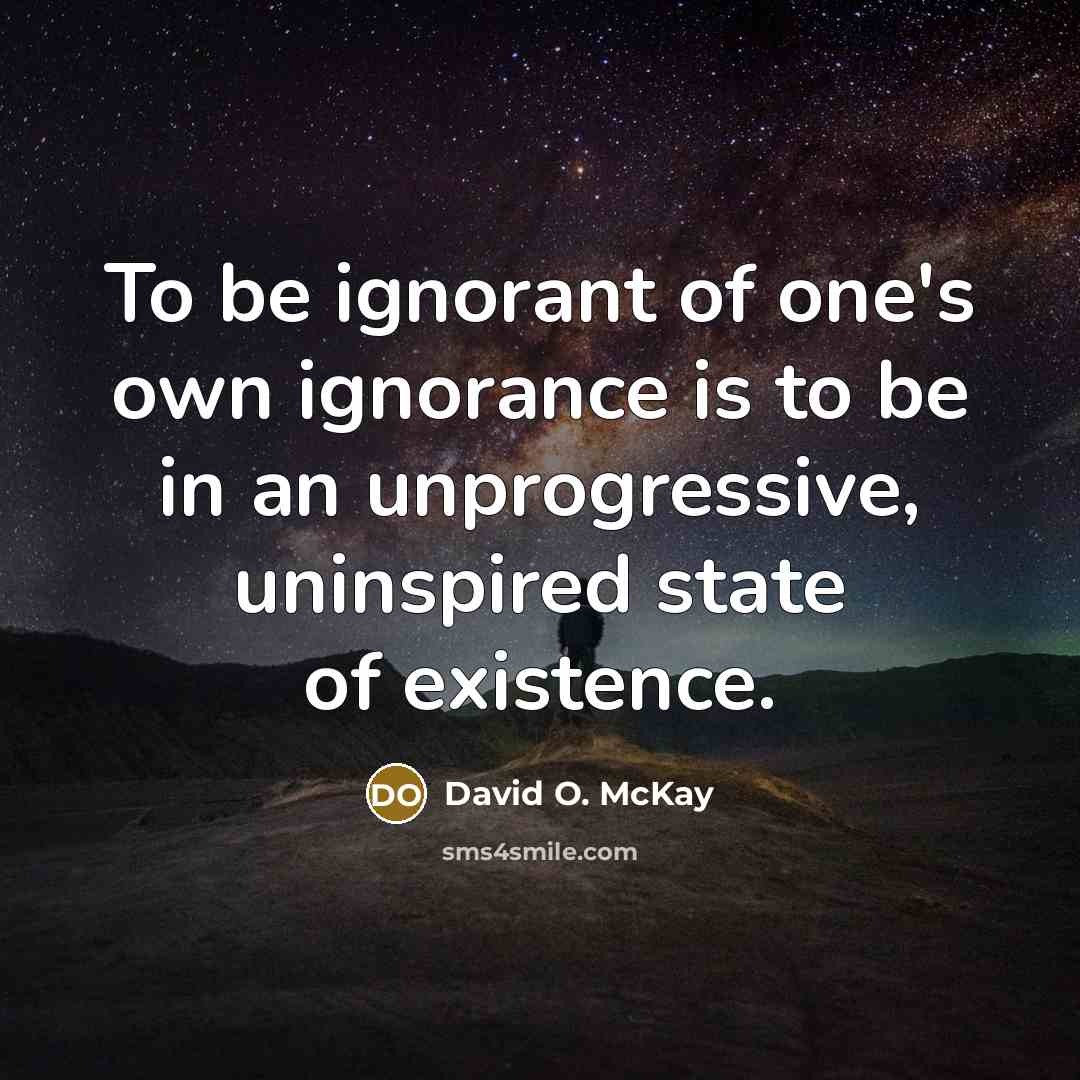“To be ignorant of one's own ignorance is to be…” quote by David O. McKay