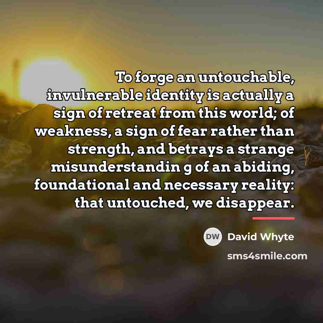 “To forge an untouchable, invulnerable identity is actually a sign…” quote by David Whyte