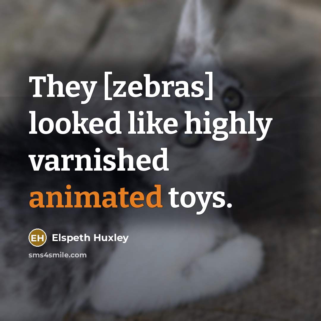 “They [zebras] looked like highly varnished animated toys.…” quote by Elspeth Huxley
