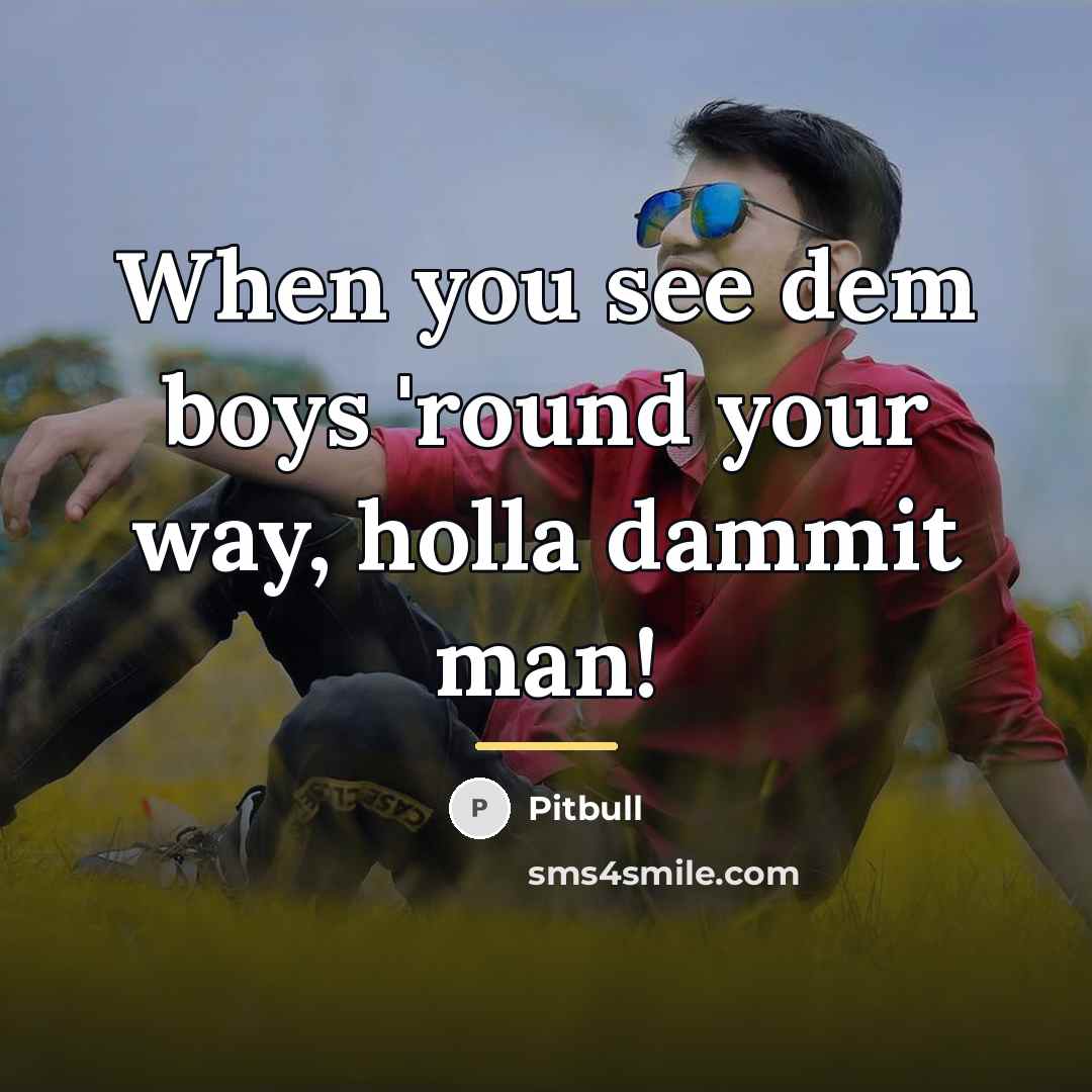 “When you see dem boys 'round your way, holla dammit…” quote by Pitbull