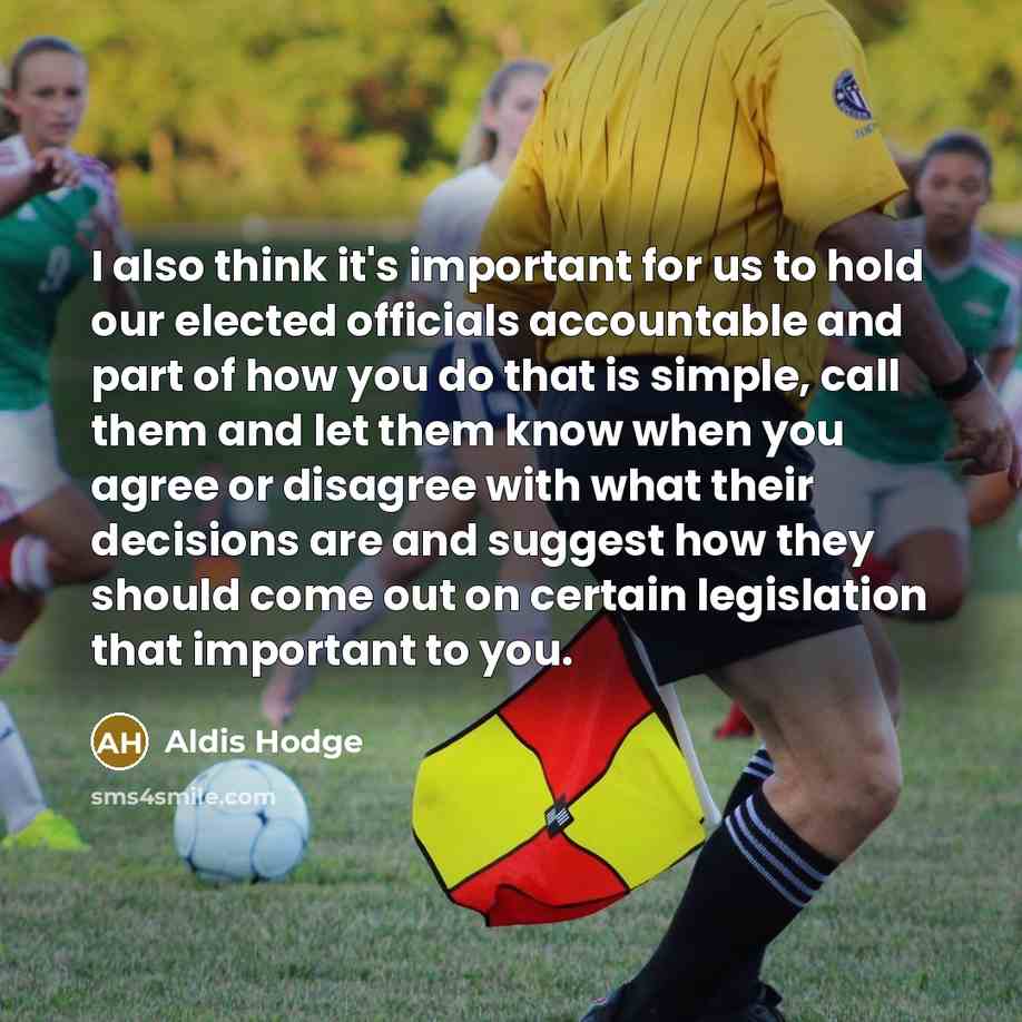 “I also think it's important for us to hold our elected officials accountable and part of how you do that is simple, call them and let them know when you agree or disagree with what their decisions are and suggest how they should come out on certain legislation that important to you.” quote by Aldis Hodge