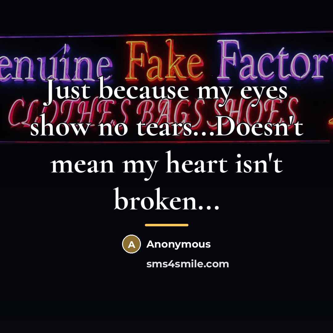 “Just because my eyes show no tears...Doesn't mean my heart…” quote by Anonymous