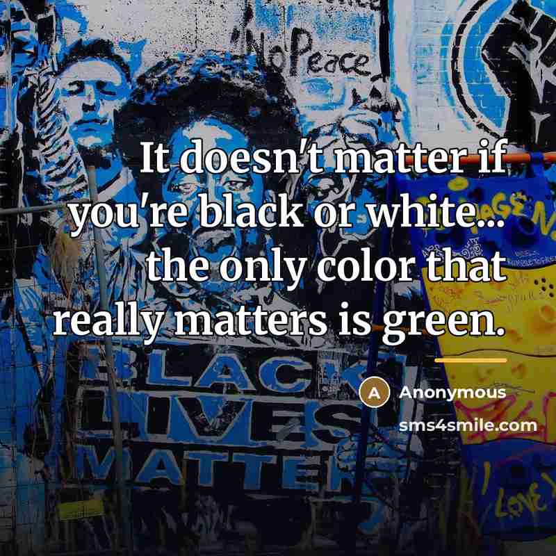 “It doesn't matter if you're black or white... the only…” quote by Anonymous