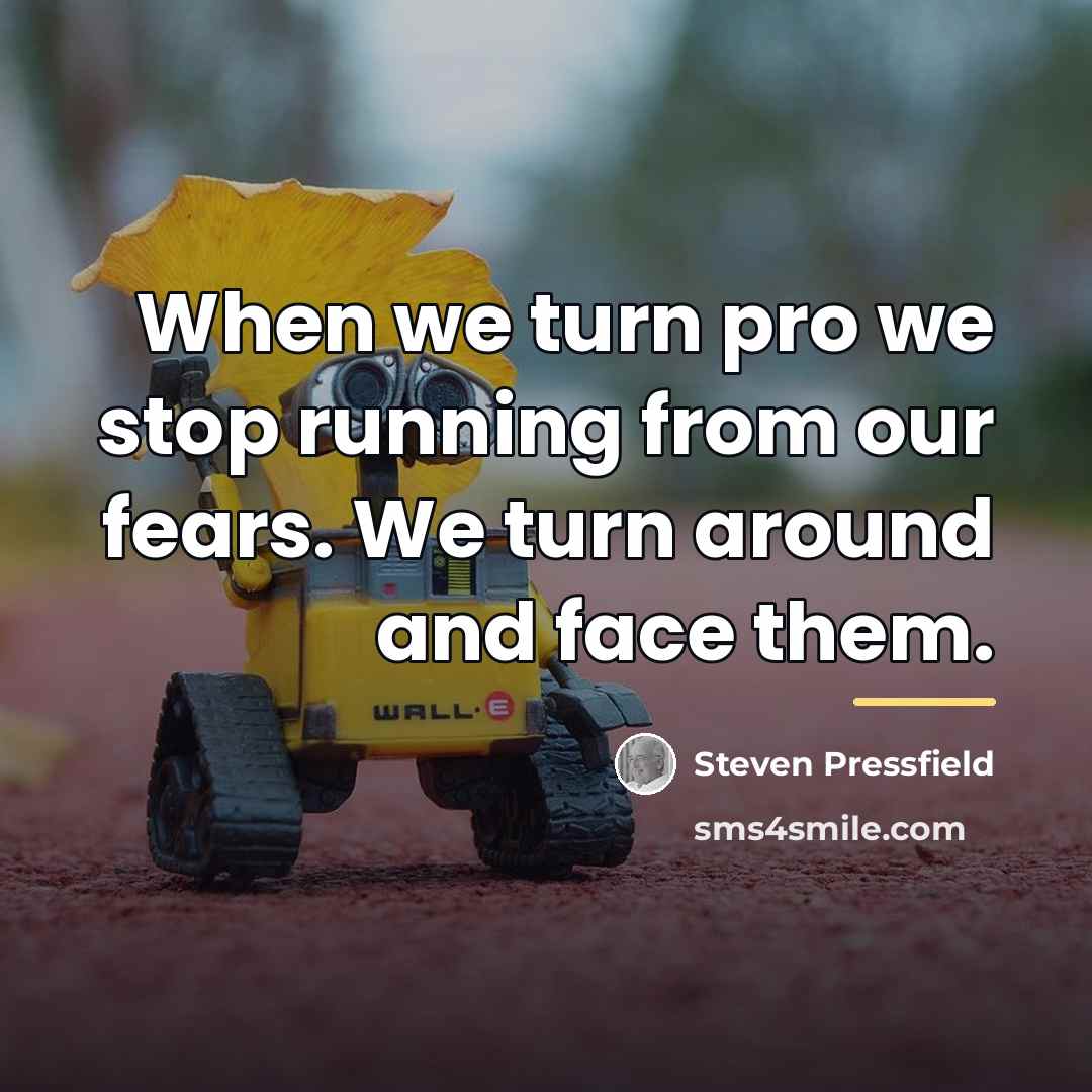 “When we turn pro we stop running from our fears.…” quote by Steven Pressfield