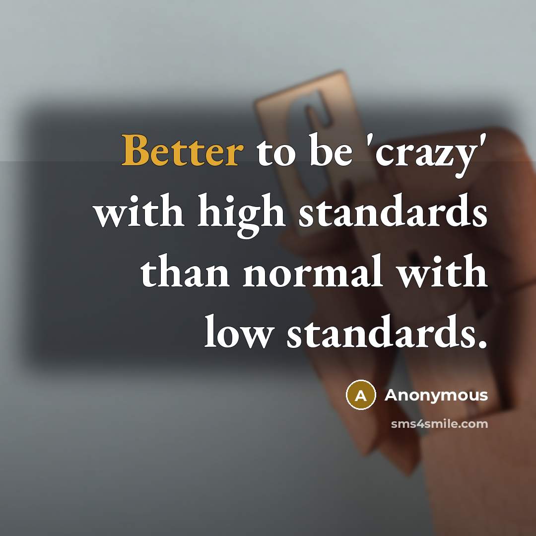 “Better to be 'crazy' with high standards than normal with low standards.” quote by Anonymous