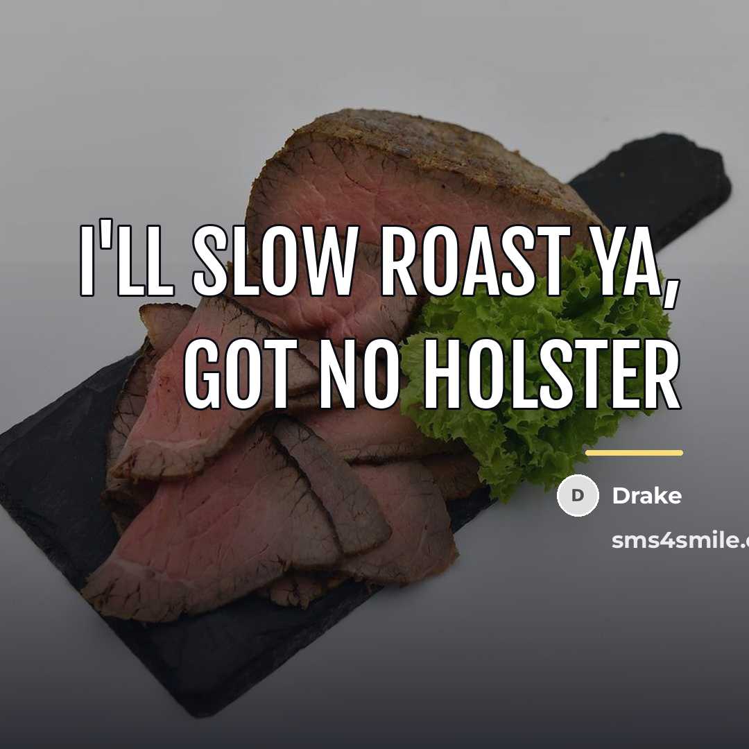 “I'll slow roast ya, got no holster…” quote by Drake