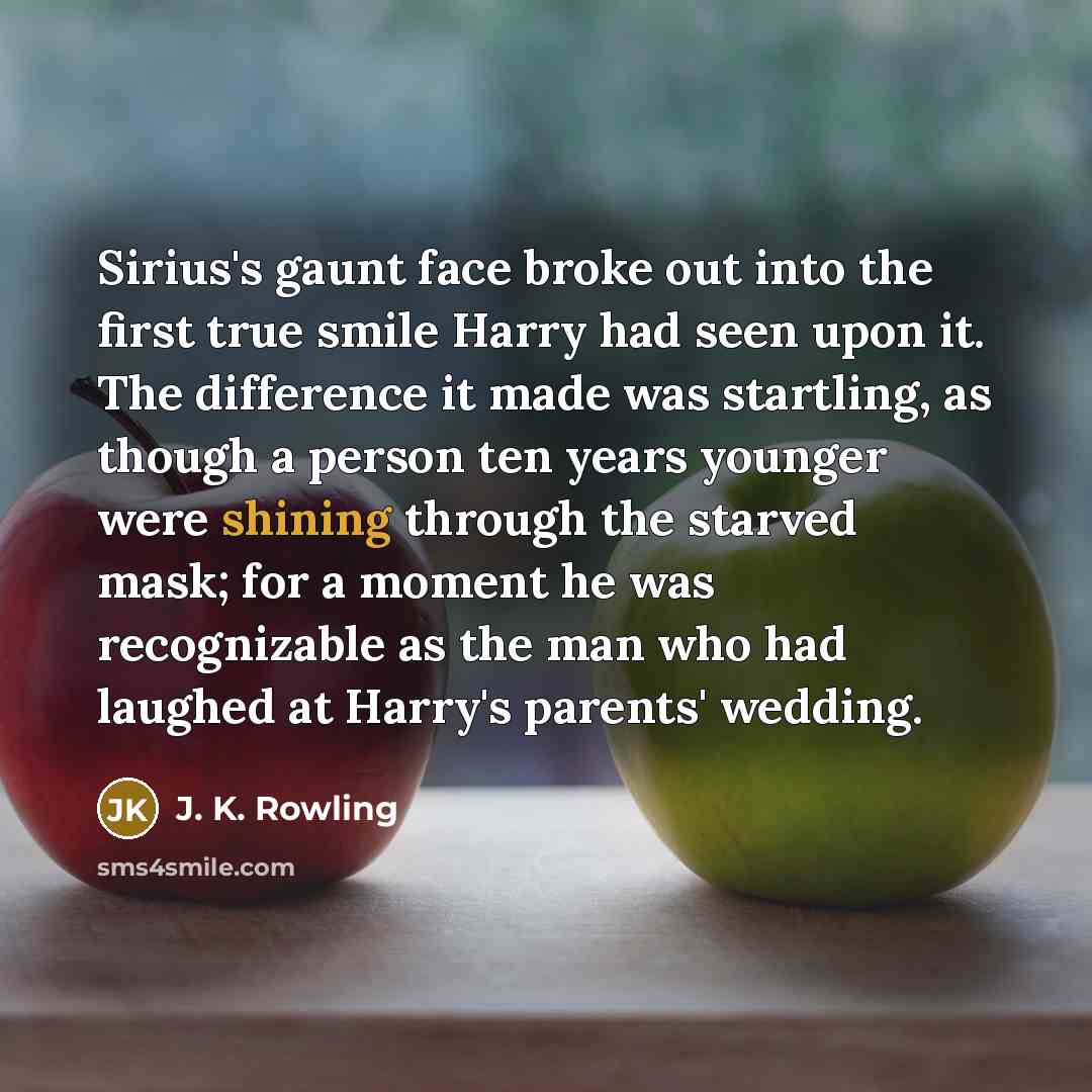 “Sirius's gaunt face broke out into the first true smile…” quote by J. K. Rowling