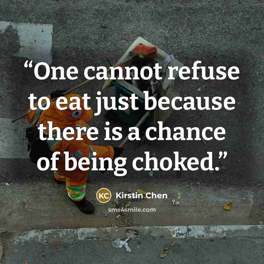 “One cannot refuse to eat just because there is a chance of being choked.” quote by Kirstin Chen