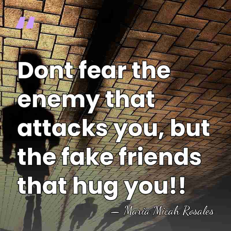Dont fear the enemy that attacks you, but the fake friends that&hellip; - Maria Micah Rosales