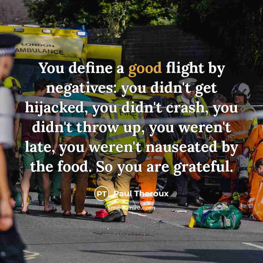 “You define a good flight by negatives: you didn't get…” quote by Paul Theroux