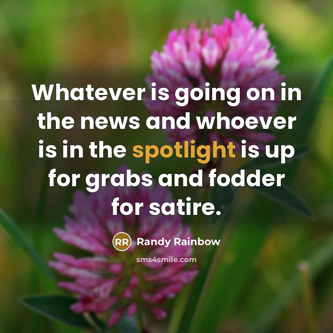 “Whatever is going on in the news and whoever is in the spotlight is up for grabs and fodder for satire.” quote by Randy Rainbow