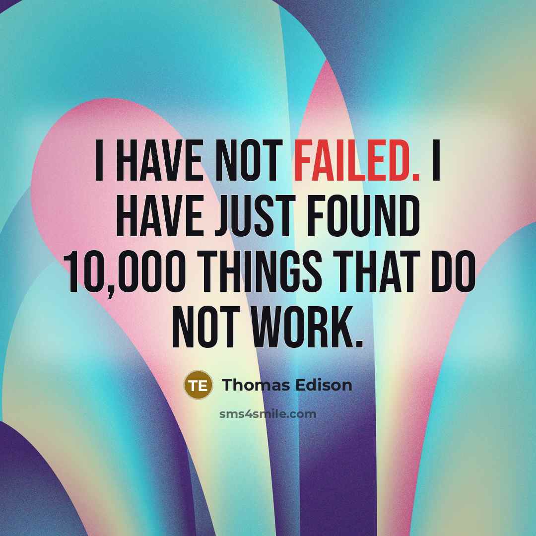 “I have not failed. I have just found 10,000 things that do not work.” quote by Thomas Edison