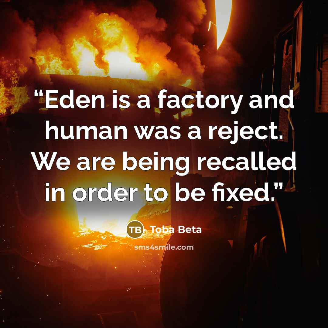 “Eden is a factory and human was a reject. We are being recalled in order to be fixed.” quote by Toba Beta