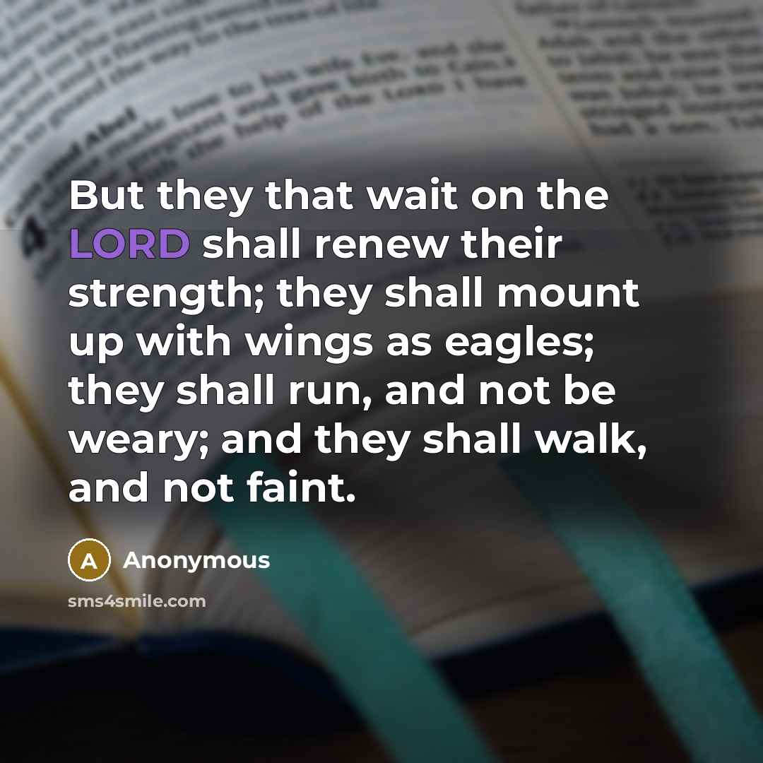 “But they that wait on the LORD shall renew their strength; they shall mount up with wings as eagles; they shall run, and not be weary; and they shall walk, and not faint.” quote by Anonymous