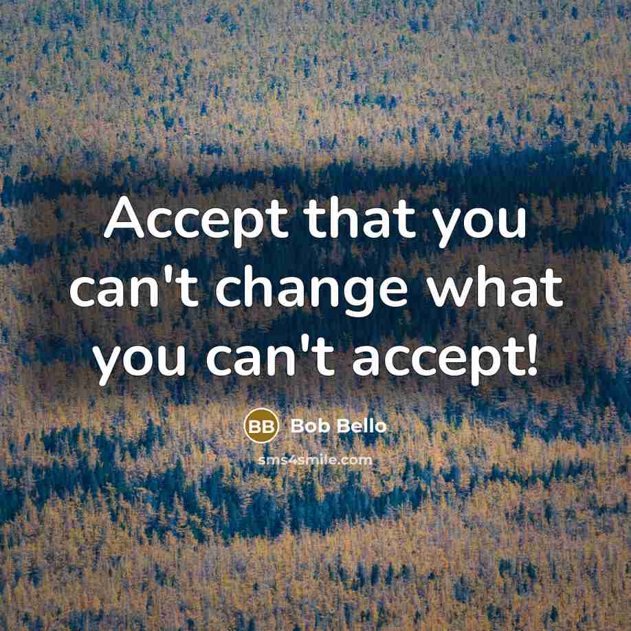 “Accept that you can't change what you can't accept!” quote by Bob Bello