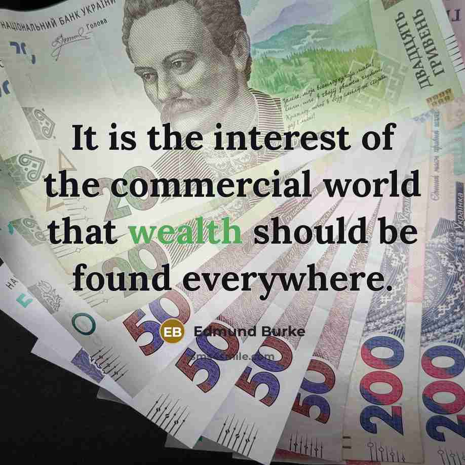 “It is the interest of the commercial world that wealth…” quote by Edmund Burke